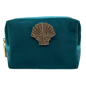 Teal make-up bag & gold shell - recycled velvet