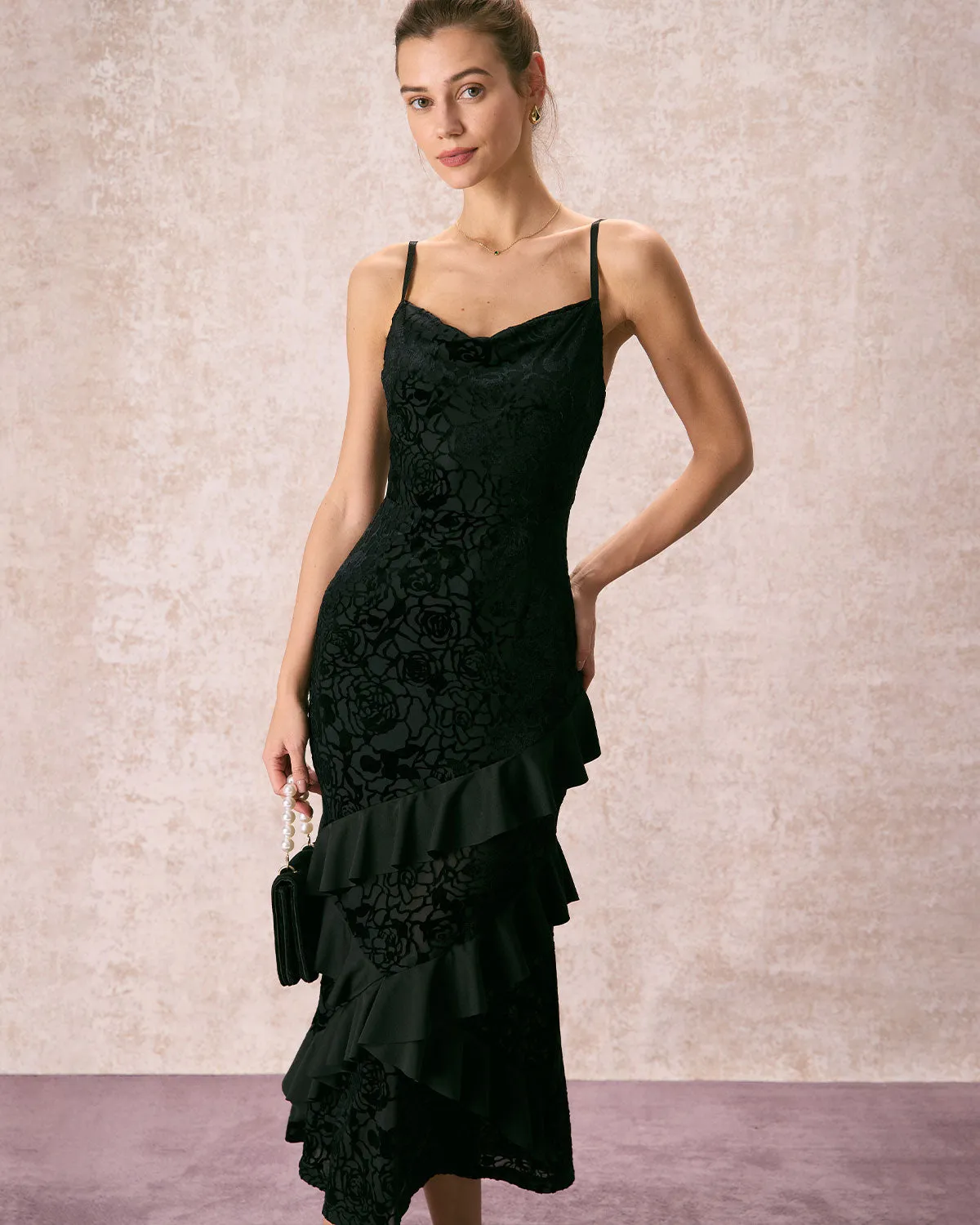 The Black V-Neck Ruffle Tiered Maxi Dress