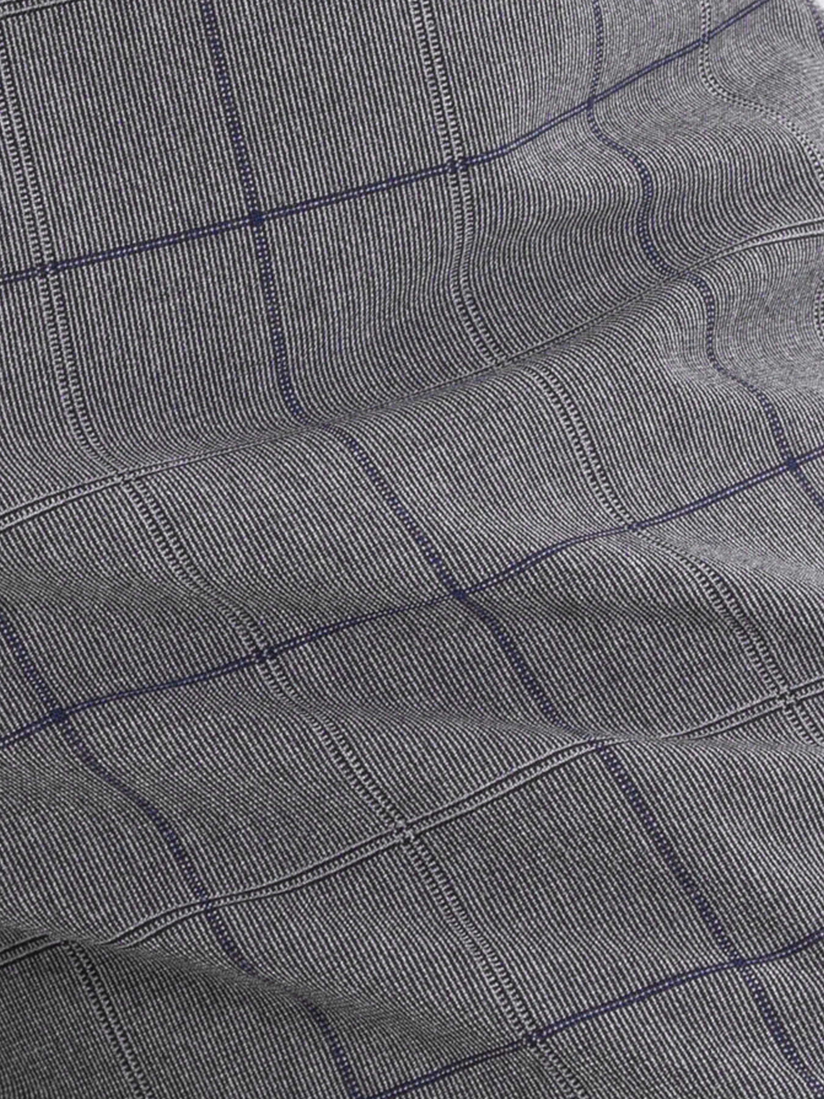 Trousers With Belt Loop - Dark Grey With Blue Line Windowpane Checkered (Stretchable)