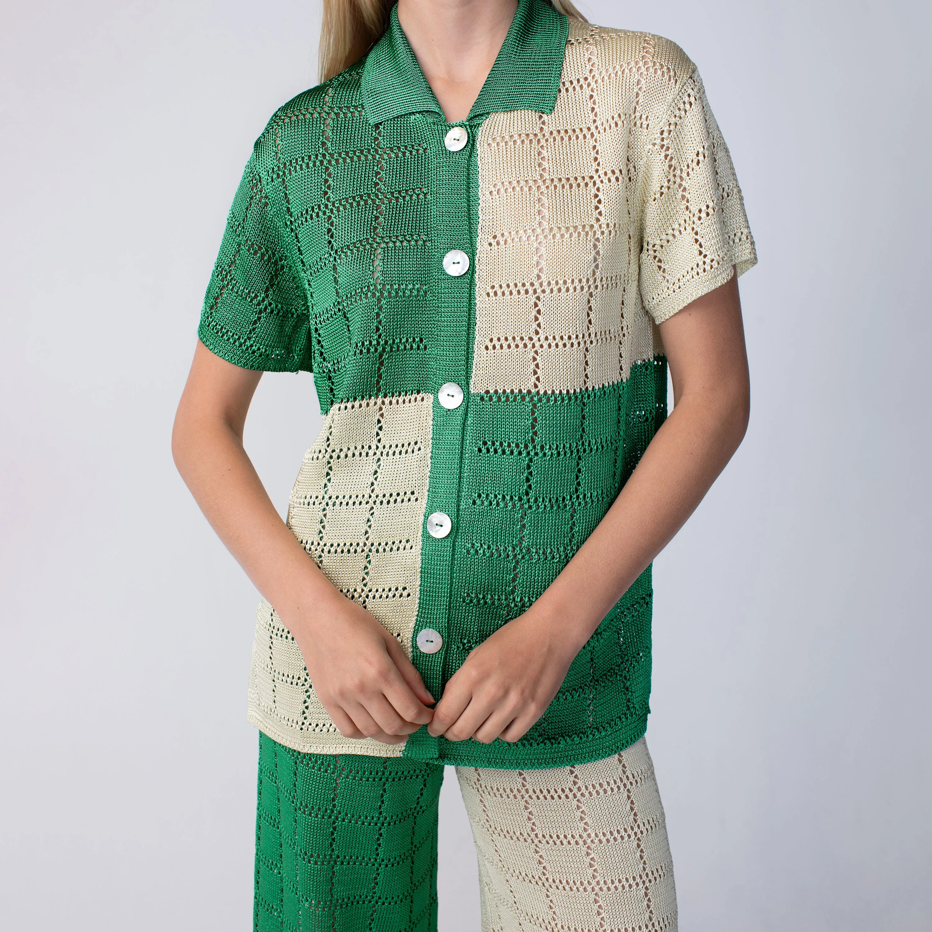 Two Tone Short Sleeve Patchwork Shirt