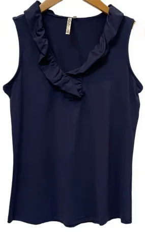 V-Neck Ruffle Neck Sleeveless Top