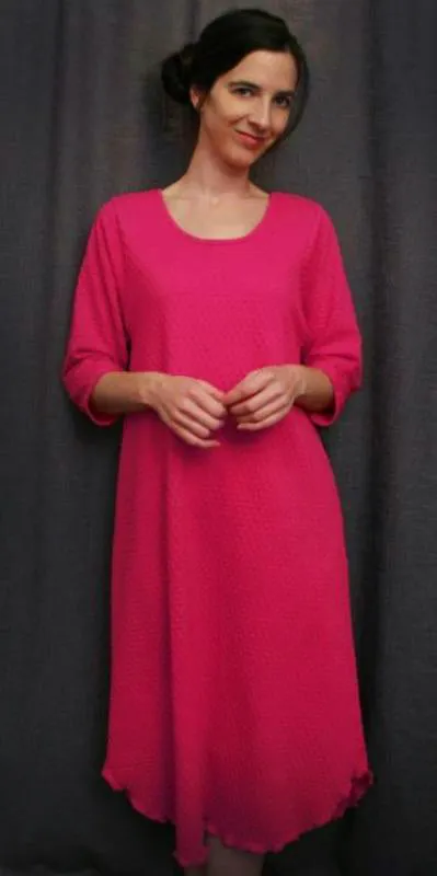 Vibrant Brights 3/4 Sleeve 3/4 Length Gown Dot Collection Hot Pink