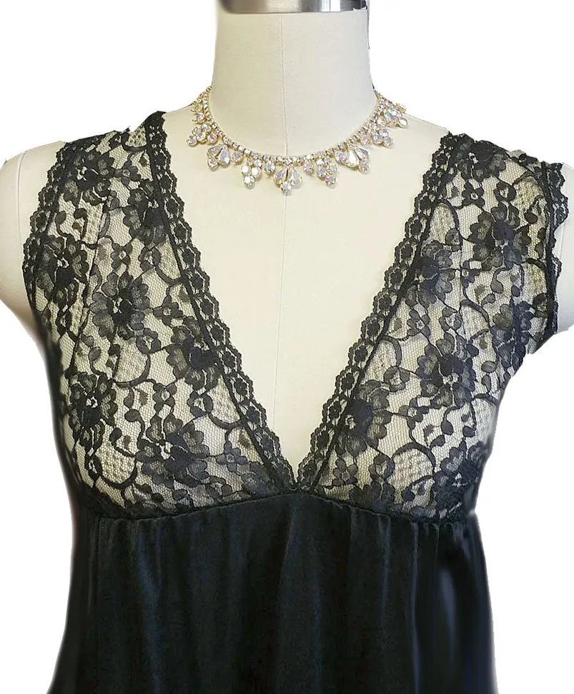 *VINTAGE 60s / '70s MISS ELAINE DOUBLE NYLON BLACK PEIGNOIR & NIGHTGOWN