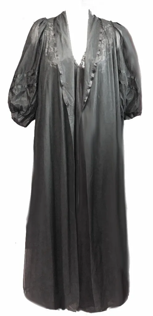 *VINTAGE 60s / '70s MISS ELAINE DOUBLE NYLON BLACK PEIGNOIR & NIGHTGOWN