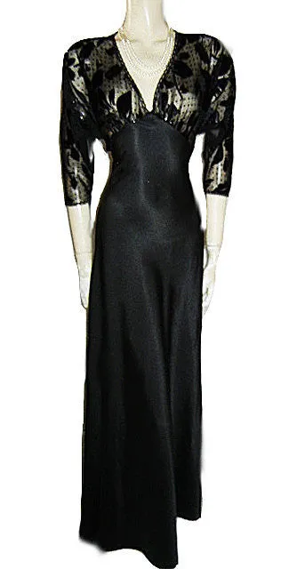 *VINTAGE BLANCHE NIGHTGOWN SPRINKLED WITH SPARKLING GLITTER & BURNOUT VELVET APPLIQUES WITH A FABULOUS SHEER BACK