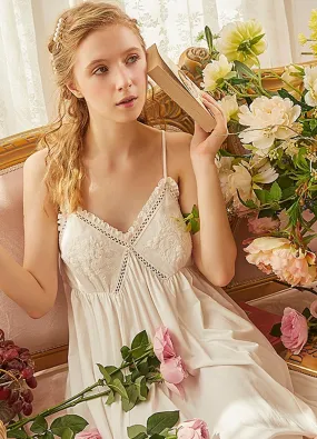 Vintage Cotton V-neck Embroidery Nightgown