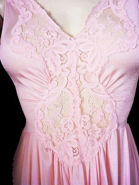 *VINTAGE LORRAINE OLGA-LOOK SPANDEX LACE NIGHTGOWN IN ROSE KISSED  - 14-1/2 FEET OF SWIRLING BODYSILK NYLON