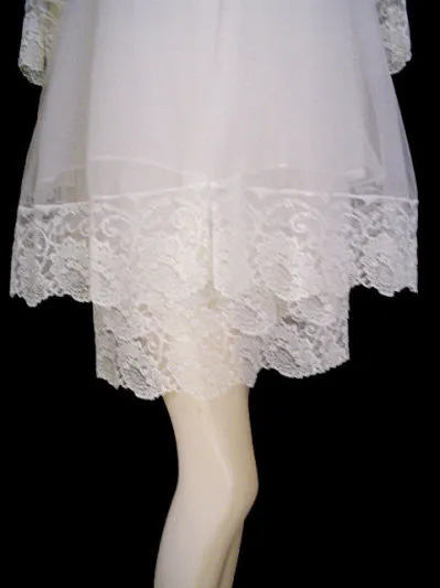 *VINTAGE MISS ELAINE BRIDAL TROUSSEAU DOUBLE NYLON 3 TIERS OF LACE PEIGNOIR & NIGHTGOWN SET IN BRIDAL WHITE