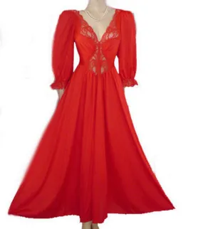 *VINTAGE OLGA SPANDEX LACE NIGHTGOWN WITH SLEEVES IN CHILI PEPPER