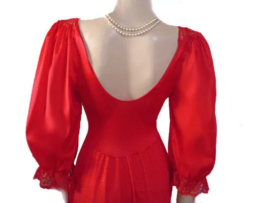 *VINTAGE OLGA SPANDEX LACE NIGHTGOWN WITH SLEEVES IN CHILI PEPPER