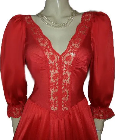 *VINTAGE OLGA SPANDEX LACE NIGHTGOWN WITH SLEEVES IN SALSA