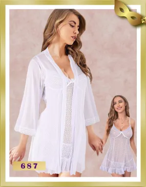 White Lingerie Nightgown & Robe Set  687