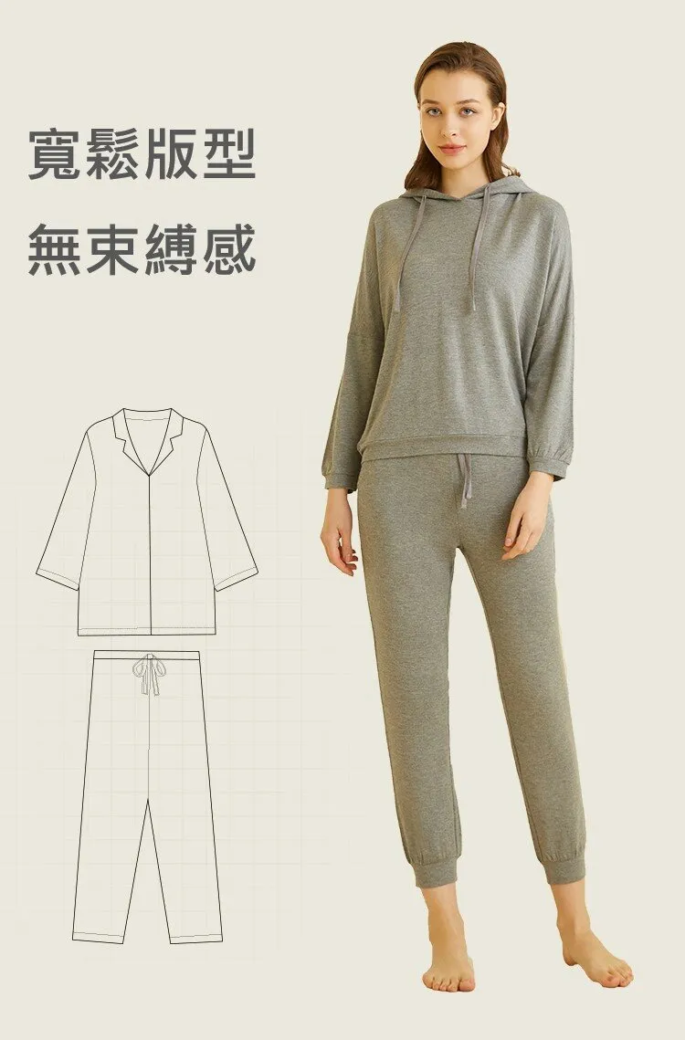 Women's Hooded Long Sleeved Winter Sleepwear Homewear Set